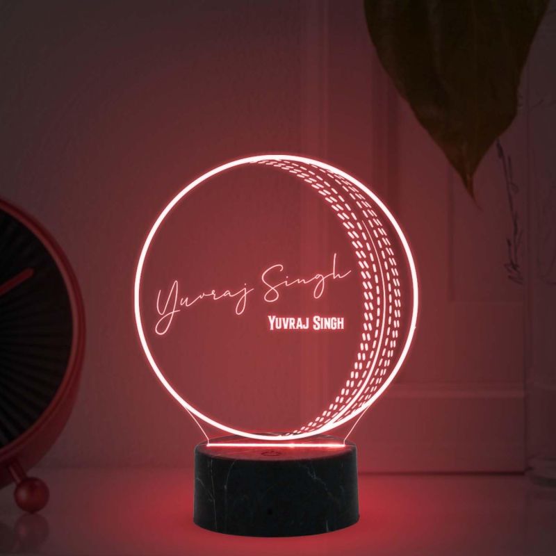 3D Illusion Cricket Ball with Cricketer Signature Led Lamp Automatic Color Changing Light Customized with Name Gift for Sports Lover Birthday Gift for Cricket Fans (Yuvraj Singh)